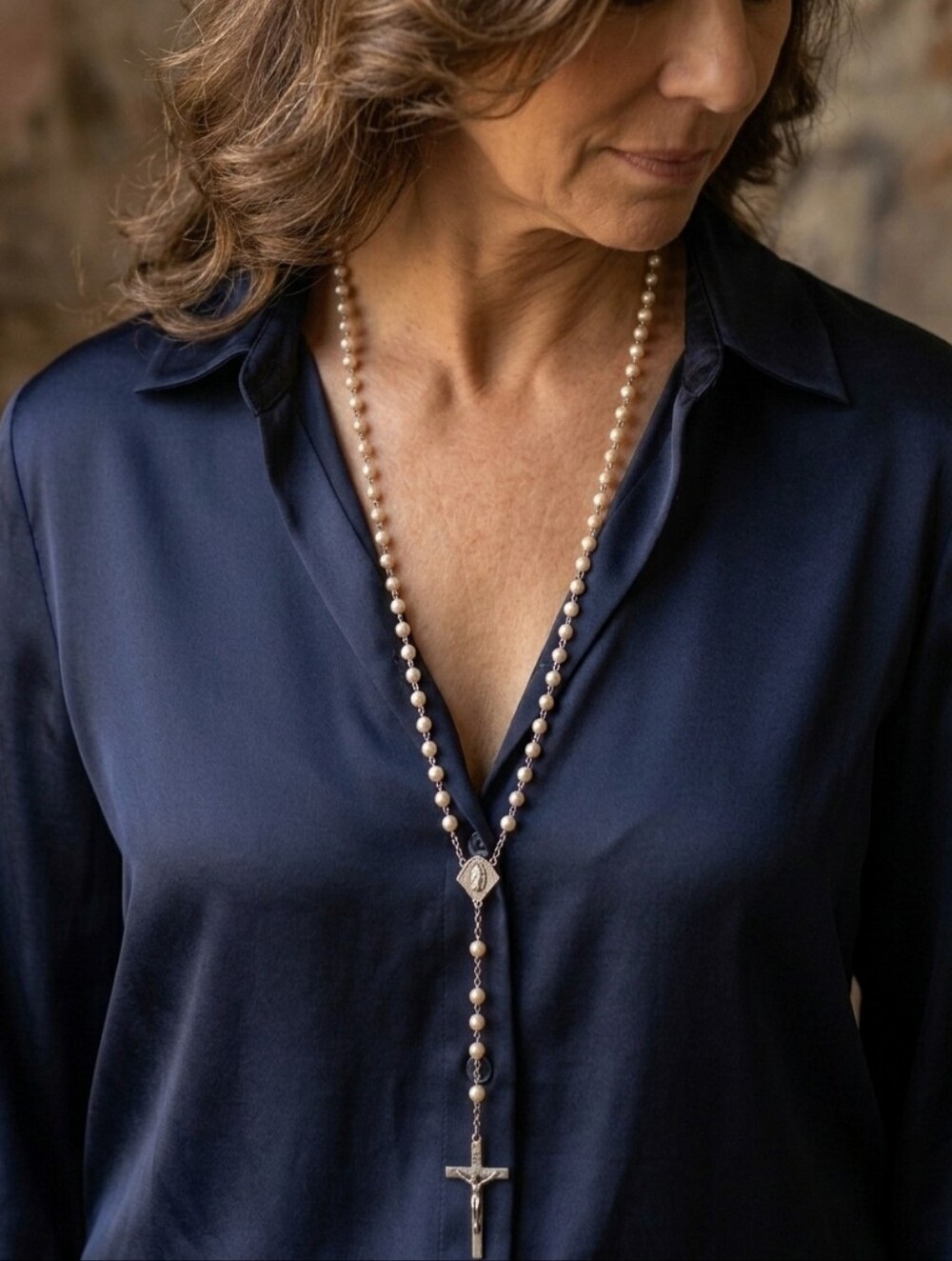 32" Classic Pearl Rosary Necklace